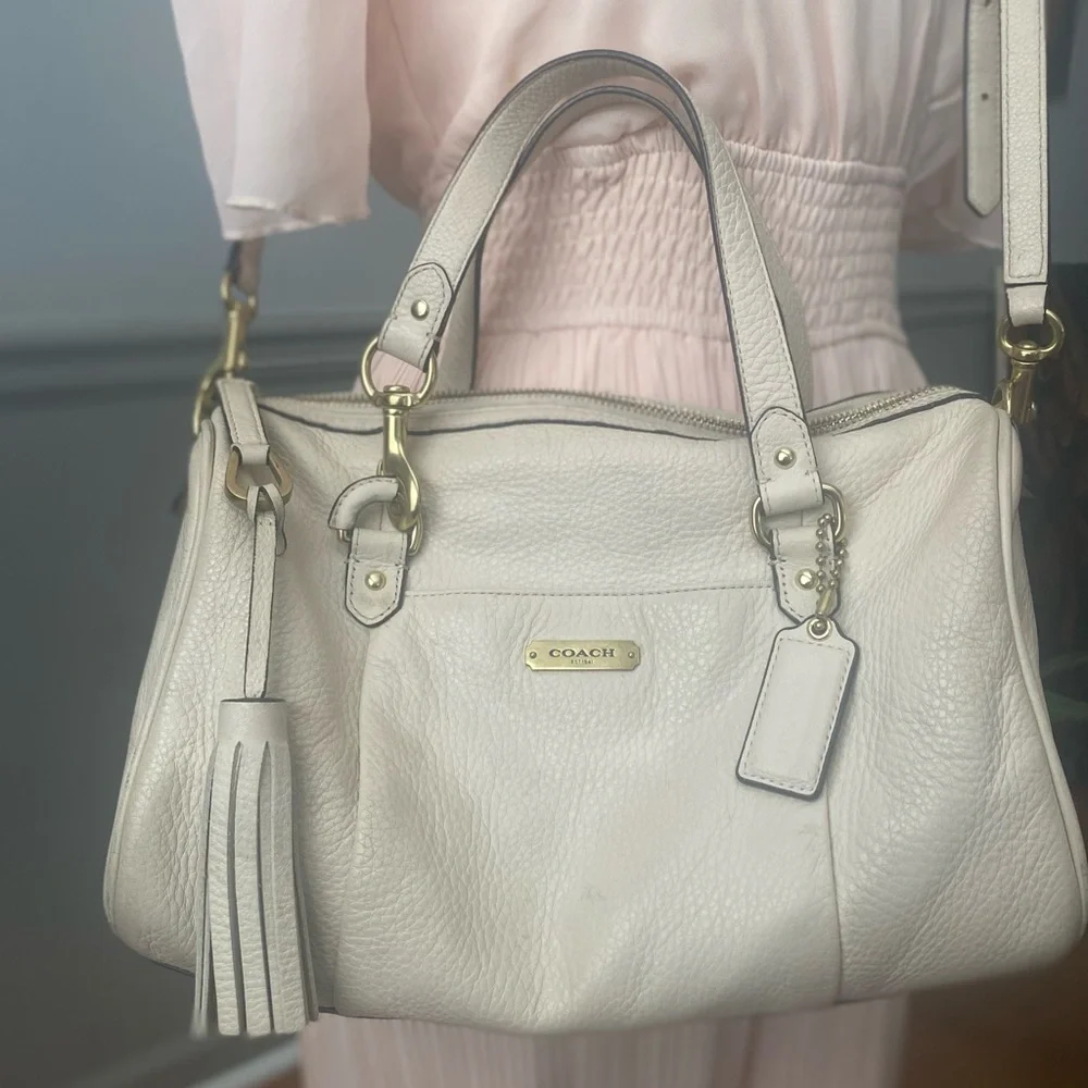 Coach Avery Pebbled Leather Satchel | Ivory Beige
